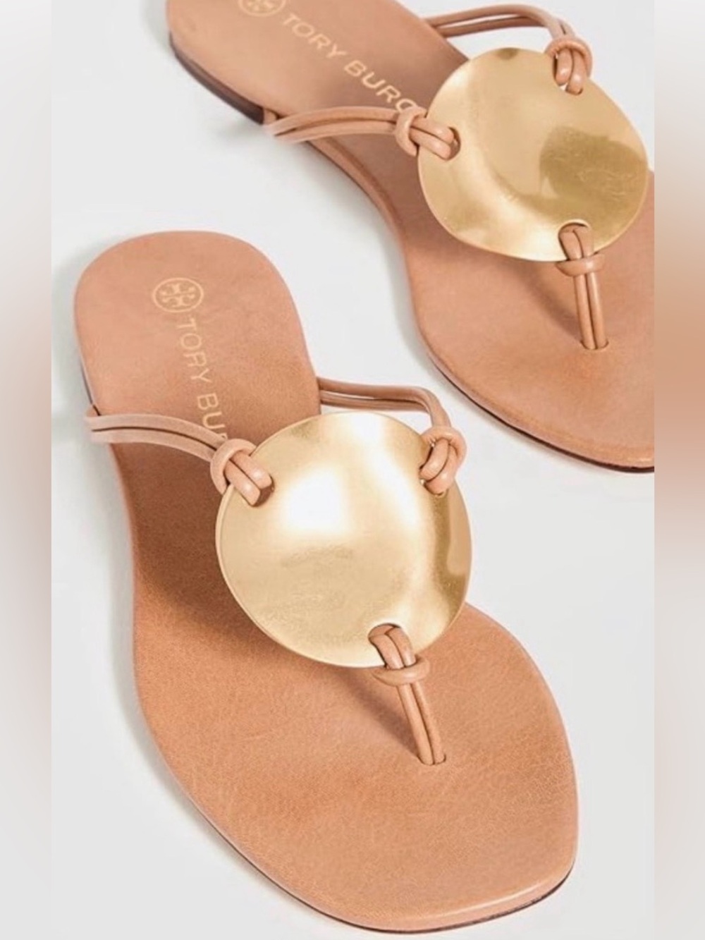 🆕Tory Burch Patos Disk Leather Thong Tan Caramel Sandals US 10 NIB